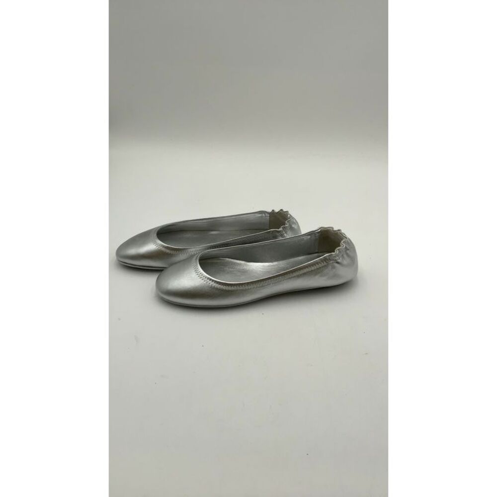 Quince Women Italian Leather On-The-Go Ballet Flat Silver Shoes 8